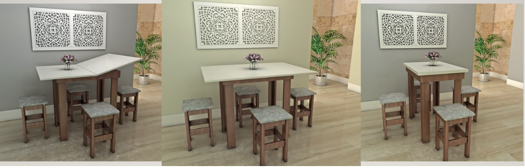 Mesa Dobrável (80x55) / Aberta: (110x80) c/ Pés c/ 4 Banquetas